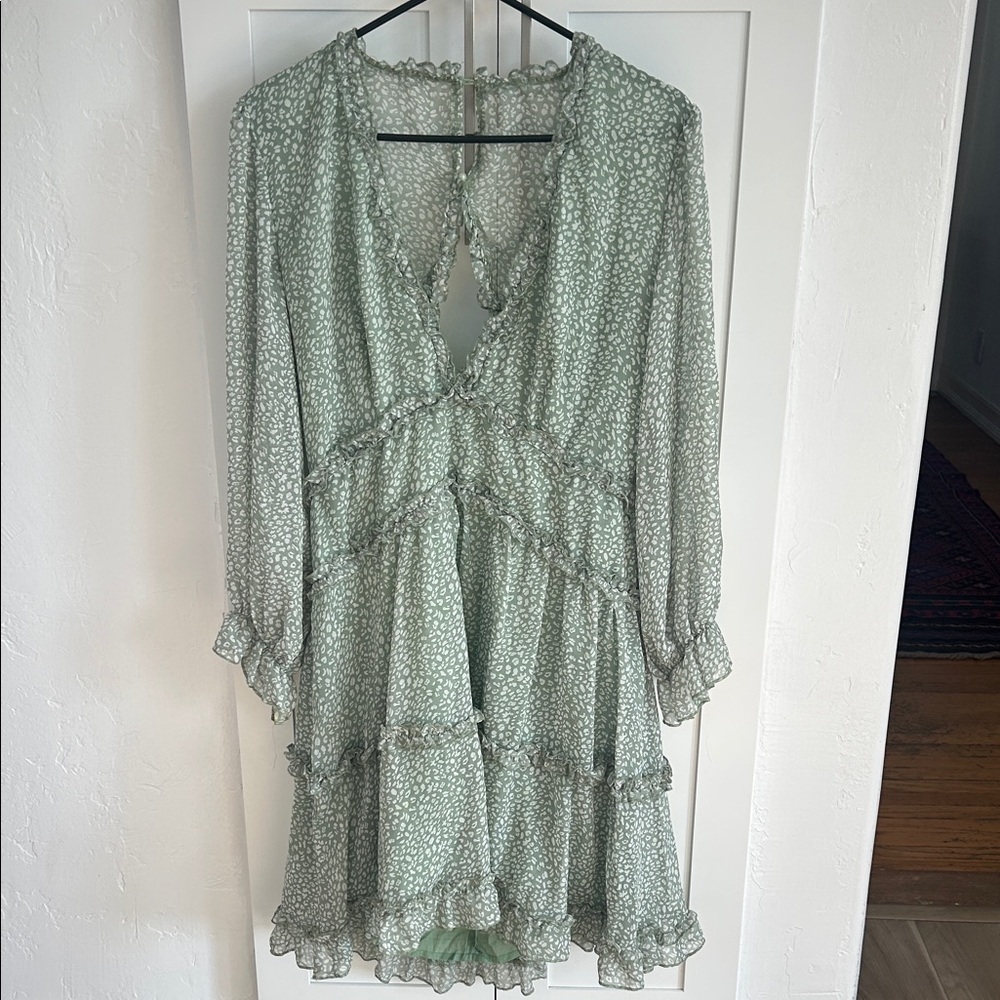 Floral Green Open Back Ruffle Dress